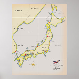 Illustrierte Karte von Japan Poster