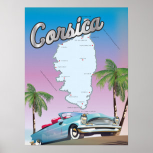 Illustrierte Karte von Korsika Poster