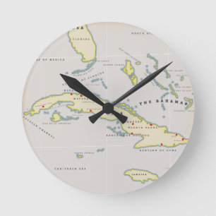 Illustrierte Karte von Kuba Runde Wanduhr