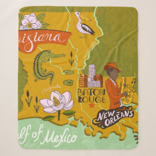 Illustrierte Karte von Louisiana, USA. Reise und R Sherpadecke
