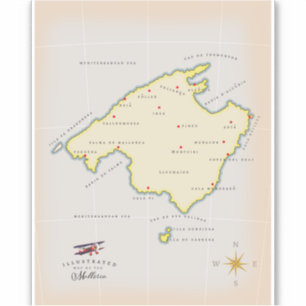 Illustrierte Karte von Mallorca Aufkleber
