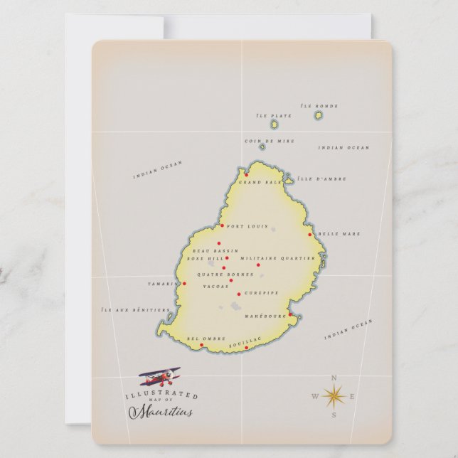 Illustrierte Karte von Mauritius (Vorderseite)