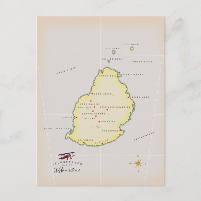 Illustrierte Karte von Mauritius (Vorderseite)