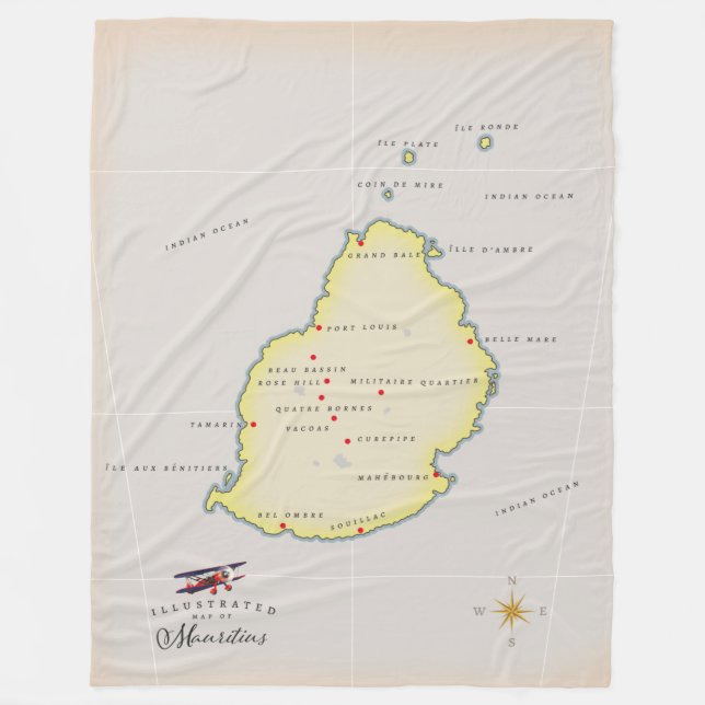 Illustrierte Karte von Mauritius Fleecedecke (Vorderseite)