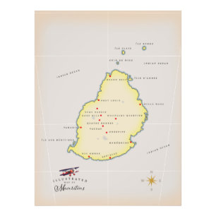 Illustrierte Karte von Mauritius Fotodruck