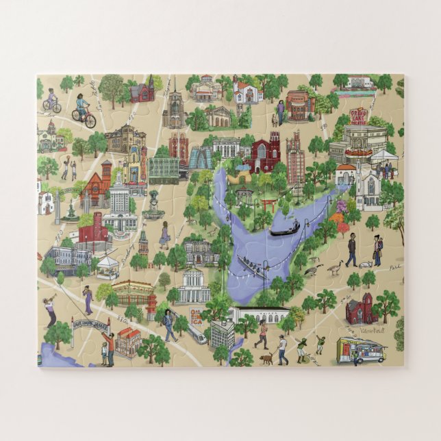 Illustrierte Karte von Oakland, Merritt-Puzzle-See (Horizontal)
