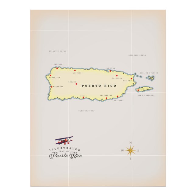 Illustrierte Karte von Puerto Rico. Fotodruck (Vorne)