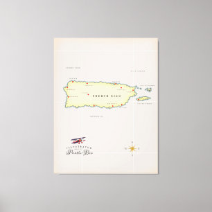 Illustrierte Karte von Puerto Rico. Leinwanddruck