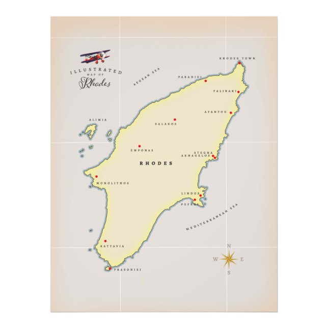 Illustrierte Karte von Rhodos. Fotodruck (Vorne)