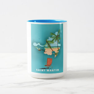 Illustrierte Karte von Saint Martin. Zweifarbige Tasse