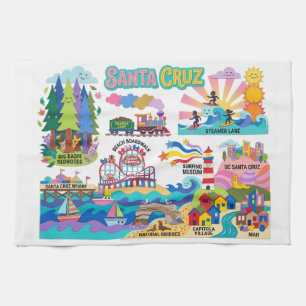 Illustrierte Karte von Santa Cruz mit Strandpromen Geschirrtuch