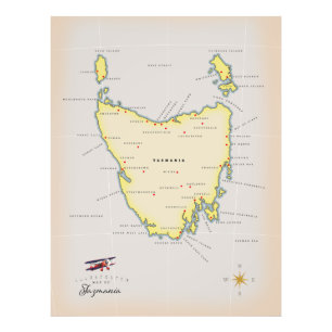 Illustrierte Karte von Tasmanien. Fotodruck