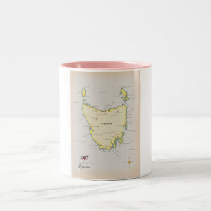 Illustrierte Karte von Tasmanien. Zweifarbige Tasse