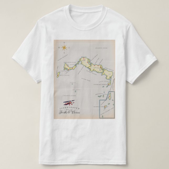 Illustrierte Karte von Turks und Caicos T-Shirt (Design vorne)