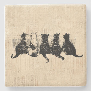 Illustrierte Kätzchen mit Tan Script Hintergrund Steinuntersetzer