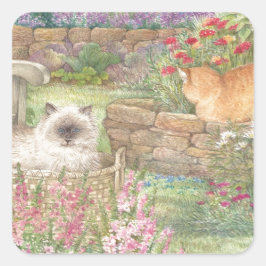 illustrierte Katzen im Garten Quadratischer Aufkleber