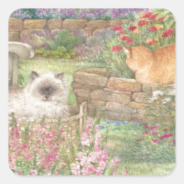 illustrierte Katzen im Garten Quadratischer Aufkleber