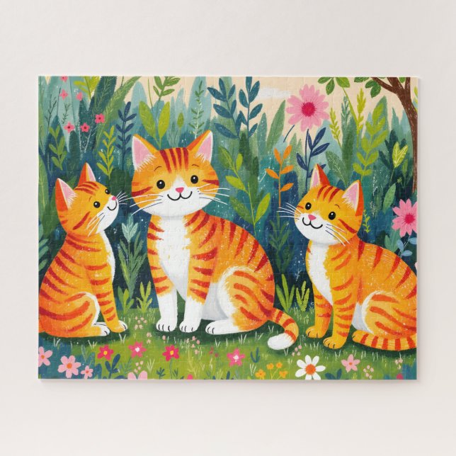 Illustrierte Katzen in Blüte (Horizontal)