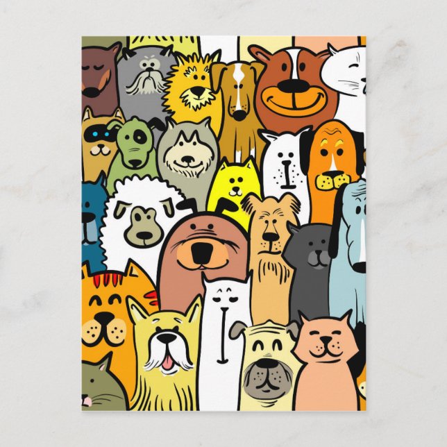 Illustrierte Katzen und Hunde Postkarte (Vorderseite)