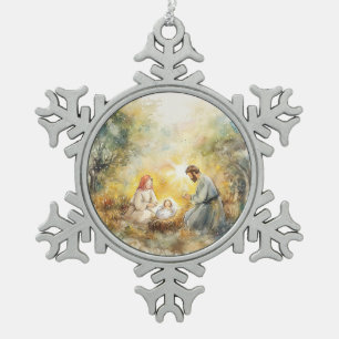 Illustrierte Krippe   Schneeflocken Zinn-Ornament
