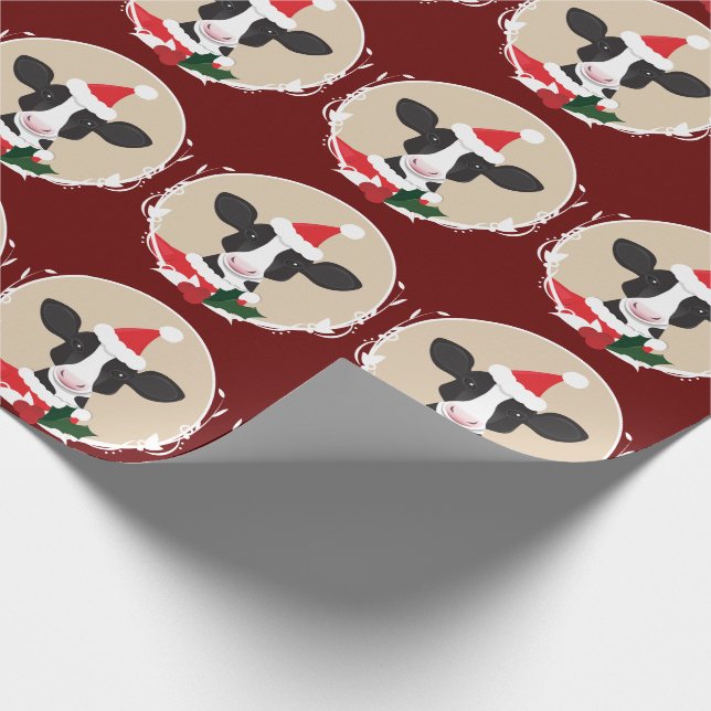 Illustrierte Kuh-Weihnachtsmannmütze Weihnachten Geschenkpapier (Ecke)