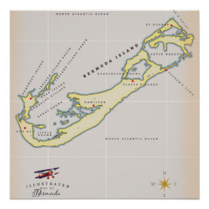 Illustrierte Landkarte von Bermuda Poster