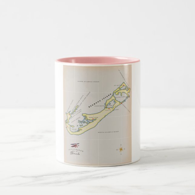 Illustrierte Landkarte von Bermuda Zweifarbige Tasse (Mittel)