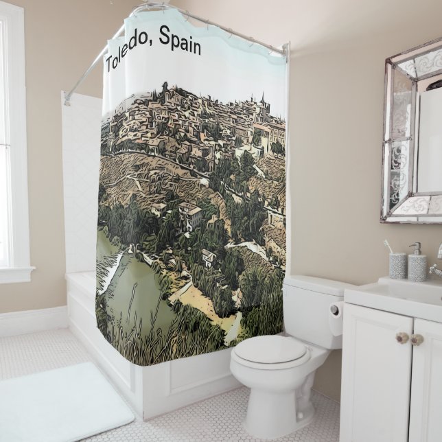 Illustrierte Landschaft Kunst Toledo, Spanien Duschvorhang (Beispiel)