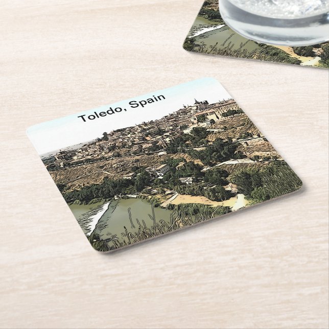 Illustrierte Landschaft Kunst Toledo, Spanien Rechteckiger Pappuntersetzer (angewinkelt)