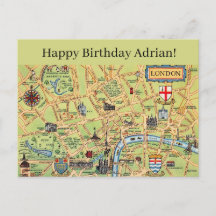 Illustrierte London-Geburtstagspostkarte