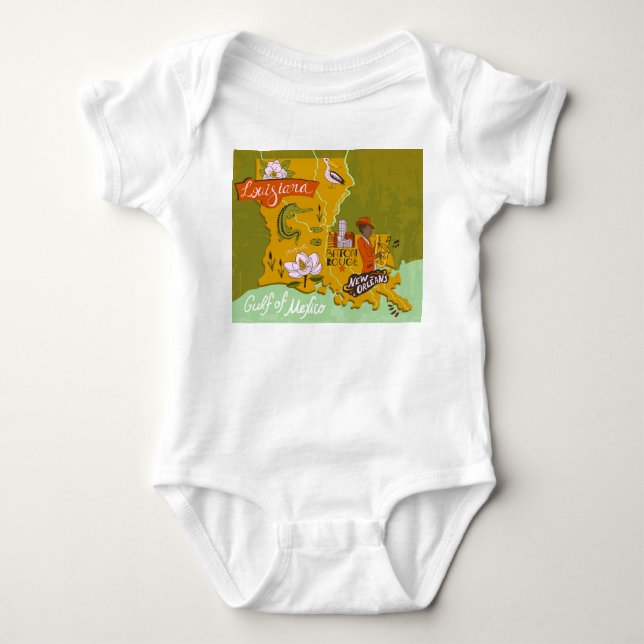 Illustrierte Louisiana-Karte: Reise-Highlights. Baby Strampler (Vorderseite)