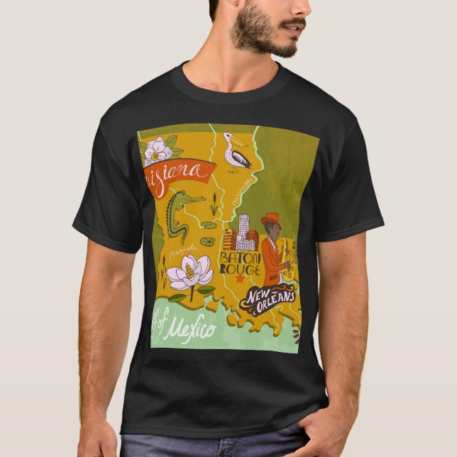 Illustrierte Louisiana-Karte: Reise-Highlights. T-Shirt (Vorderseite)