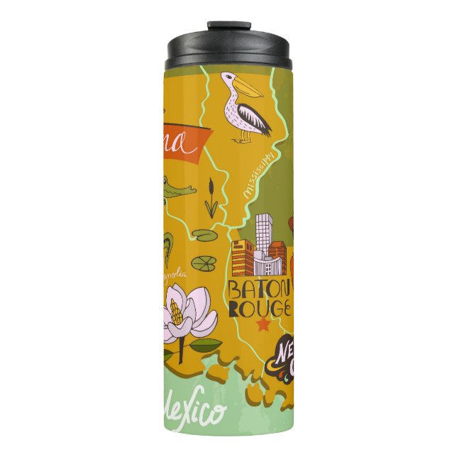 Illustrierte Louisiana-Karte: Reise-Highlights. Thermosbecher (Vorderseite)