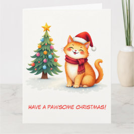 Illustrierte Niedliche Orangenkatze und Weihnachts Karte