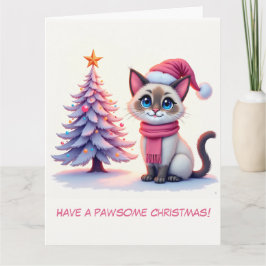 Illustrierte Niedliche Siamkatze und Weihnachtsbau Karte