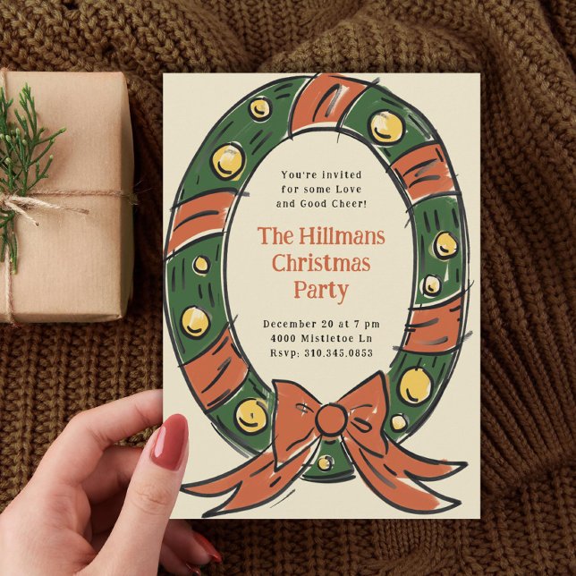 Illustrierte Oval Cartoons Wreath Holiday Party Einladung (Von Creator hochgeladen)