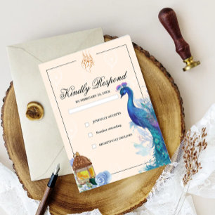 Illustrierte Pfau-arabische muslimische RSVP-Karte RSVP Karte