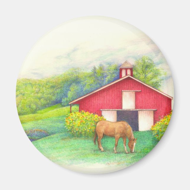 Illustrierte Pferdestall Magnet (Vorne)