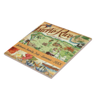 Illustrierte Puerto Rico-Karte Keramikfliese