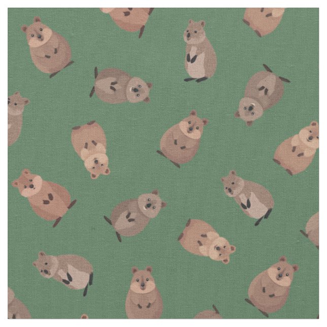 Illustrierte Quokkas auf Grün Stoff (Nahaufnahme)