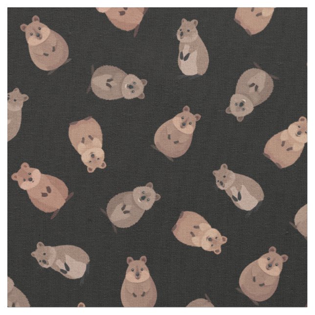 Illustrierte Quokkas auf Schwarz Stoff (Nahaufnahme)