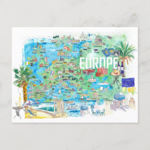 Illustrierte Reisekarte Europa Postkarte