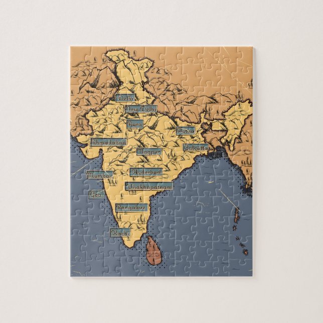 Illustrierte Reisekarte für Indien (Vertikal)
