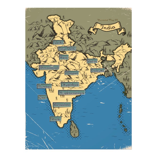 Illustrierte Reisekarte für Indien Fotodruck (Vorne)