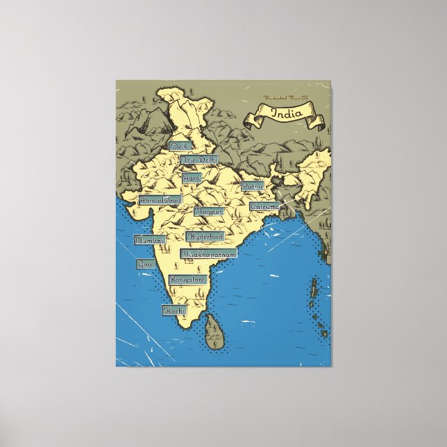 Illustrierte Reisekarte für Indien Leinwanddruck (Vorderseite)