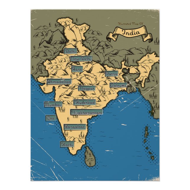 Illustrierte Reisekarte für Indien Poster (Vorderseite)