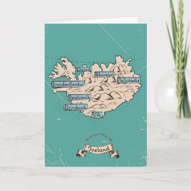 Illustrierte Reisekarte Island Einladung (Vorderseite)