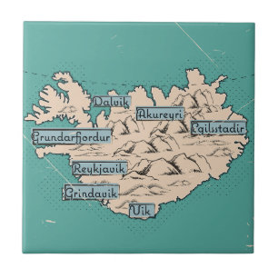 Illustrierte Reisekarte Island Fliese