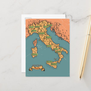 Illustrierte Reisekarte Italiens Ankündigungspostkarte