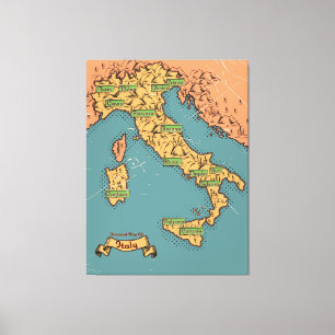 Illustrierte Reisekarte Italiens Leinwanddruck